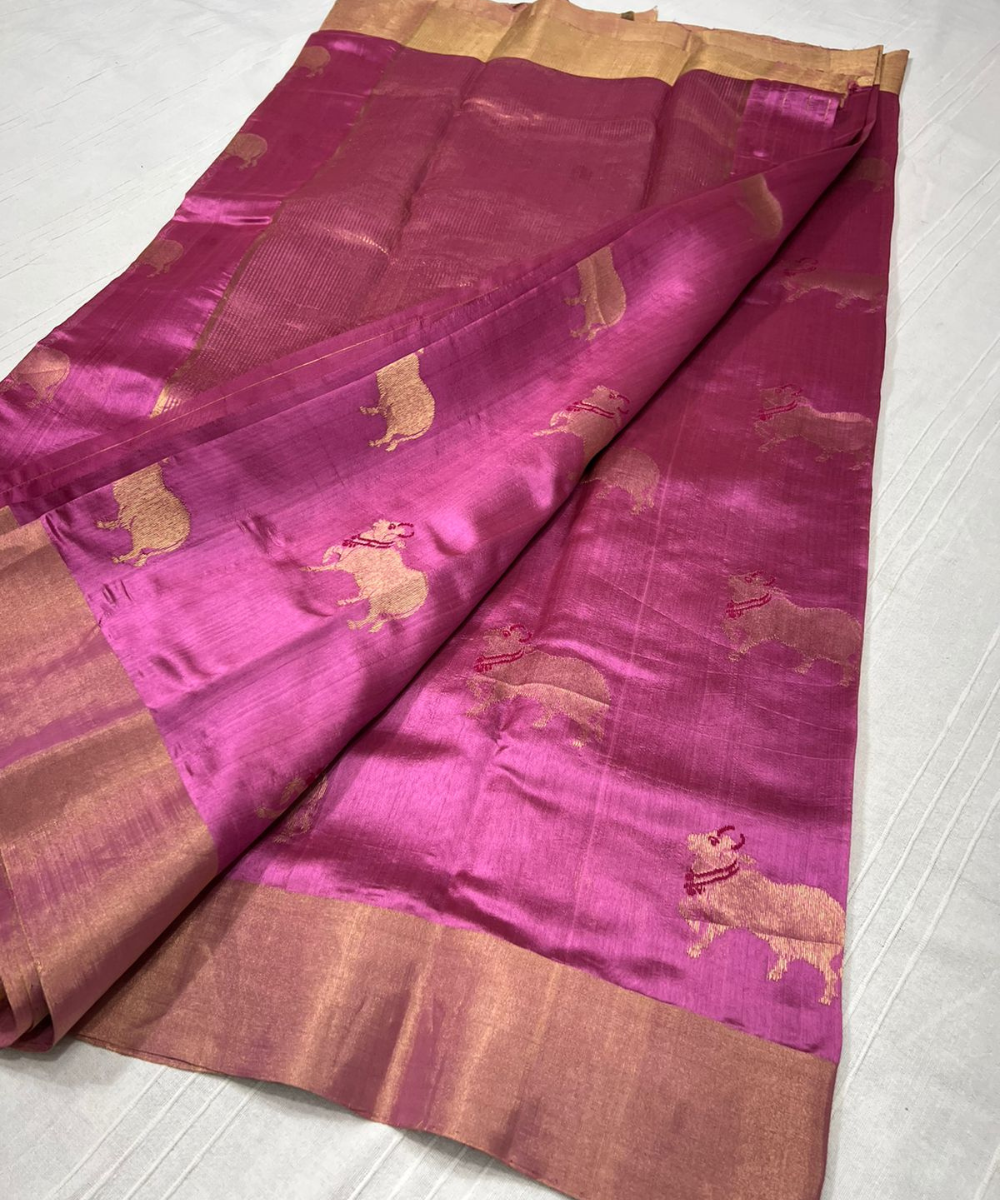 Handloom Pure Silk Purple Chanderi Saree