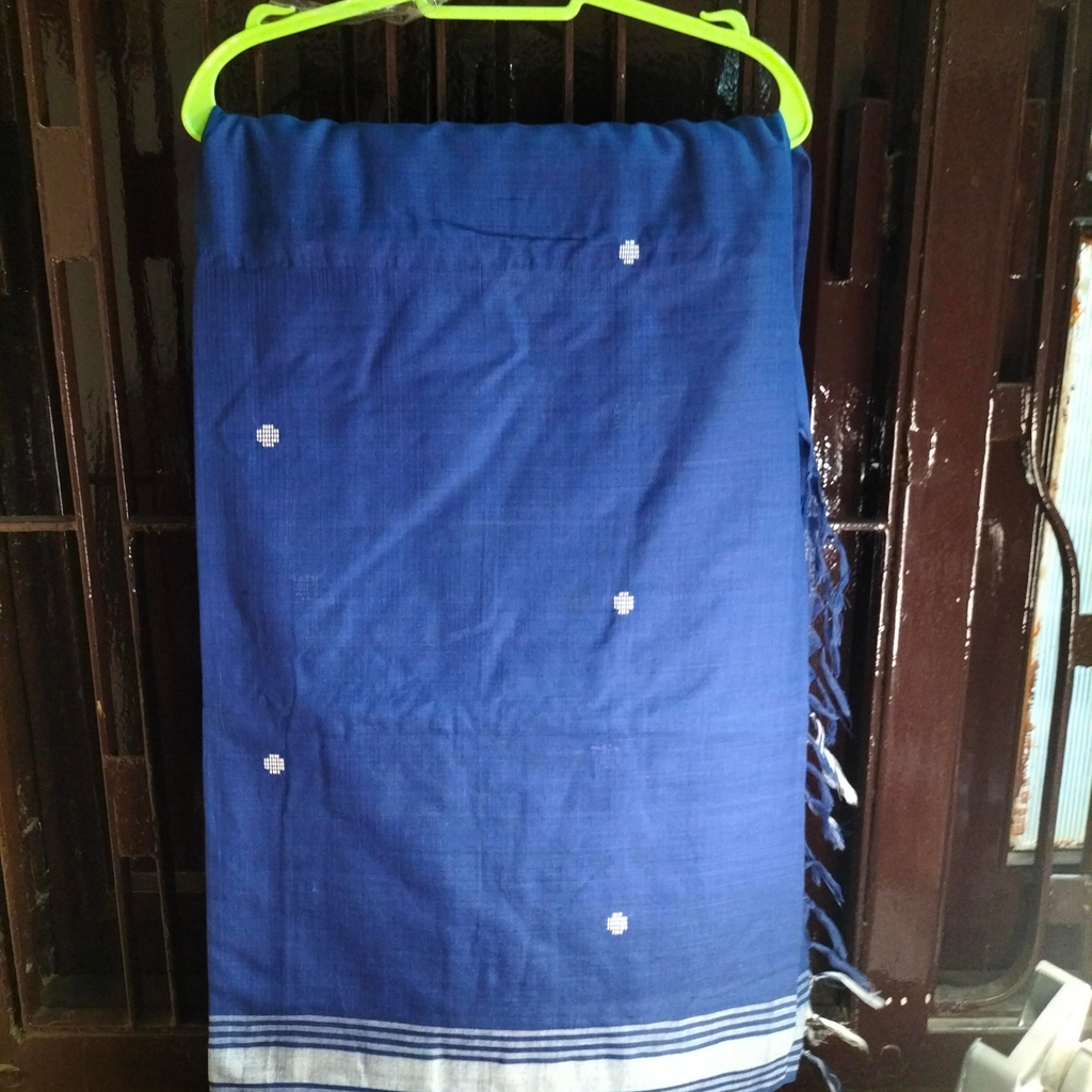 Dark Blue Bawan Buti Saree With Handmade Motif