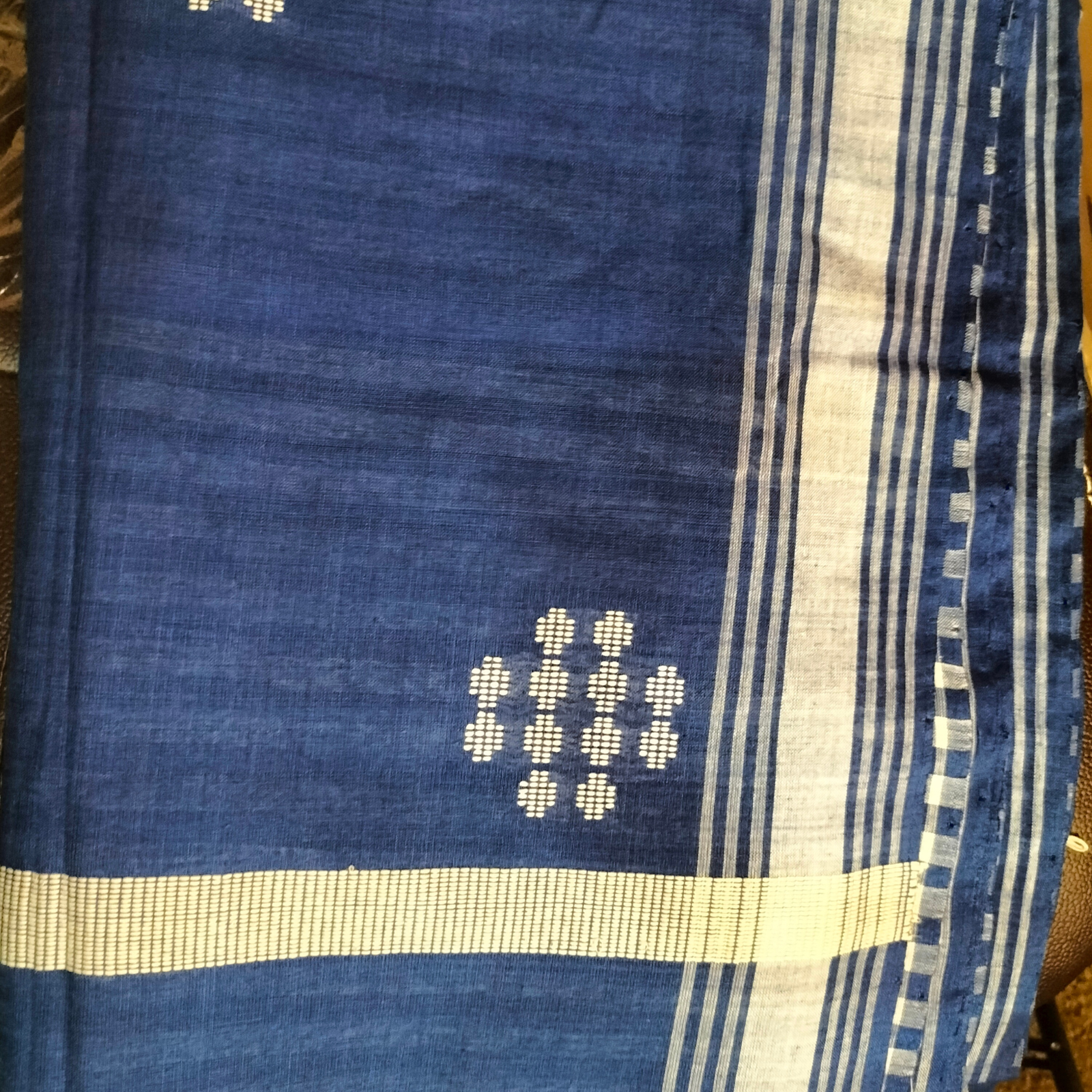 Dark Blue Bawan Buti Saree With Handmade Motif