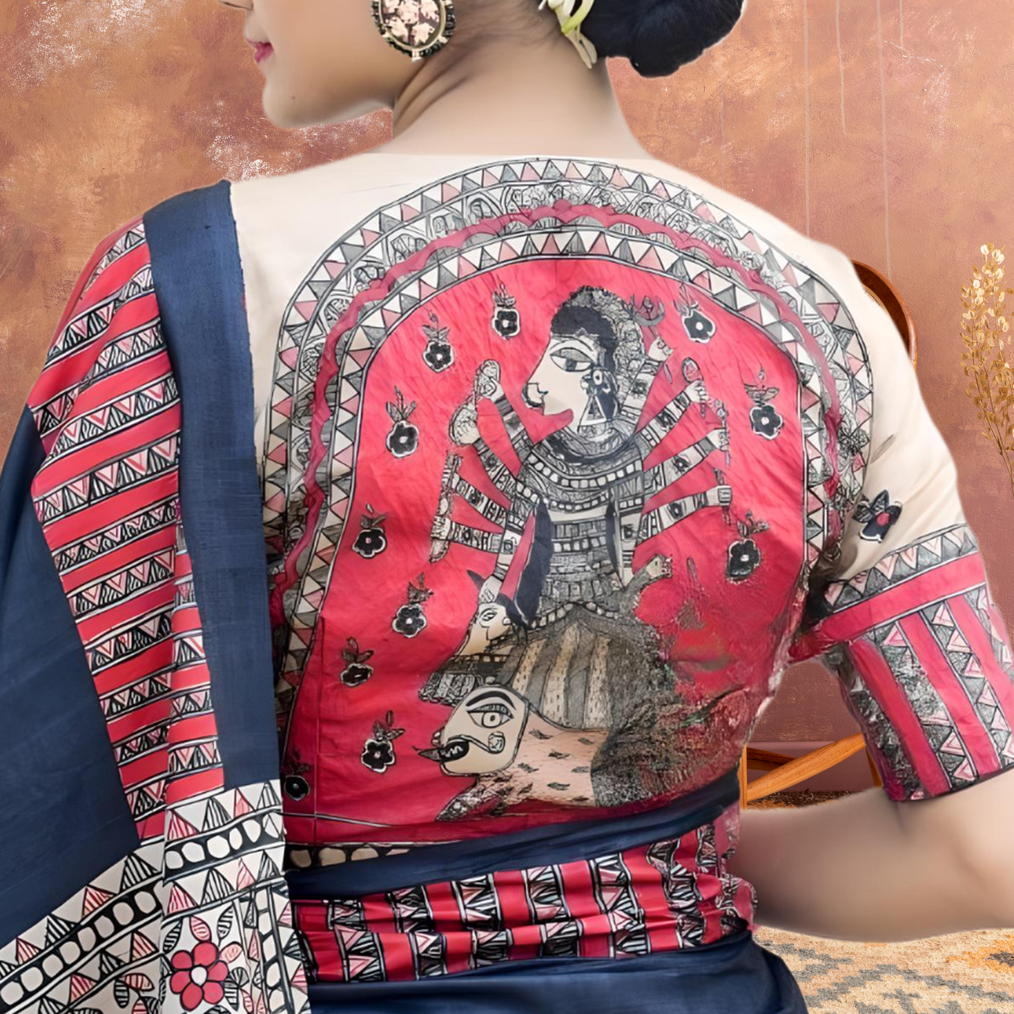 Madhubani Paints Handpainted Madhubani 'Shatakshi' Tussar Silk Saree