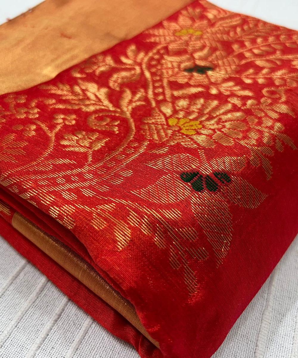 Handloom Pure Silk Red Chanderi Saree
