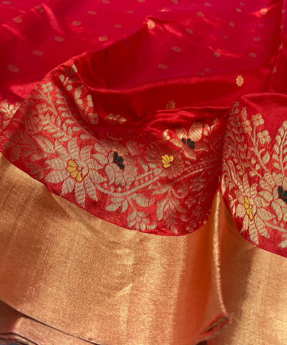 Handloom Pure Silk Red Chanderi Saree