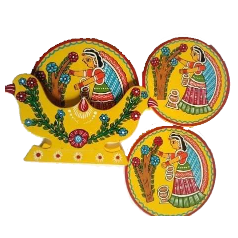 Buy Tikul Art Tea Coaster Round Shape - Yellow