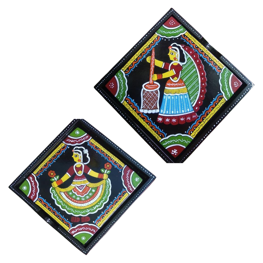 Buy Tikul Art Tea Coaster - Square Shape -Black