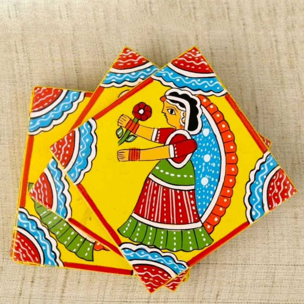 Buy Tikul Art Tea Coaster - Square Shape -Yellow