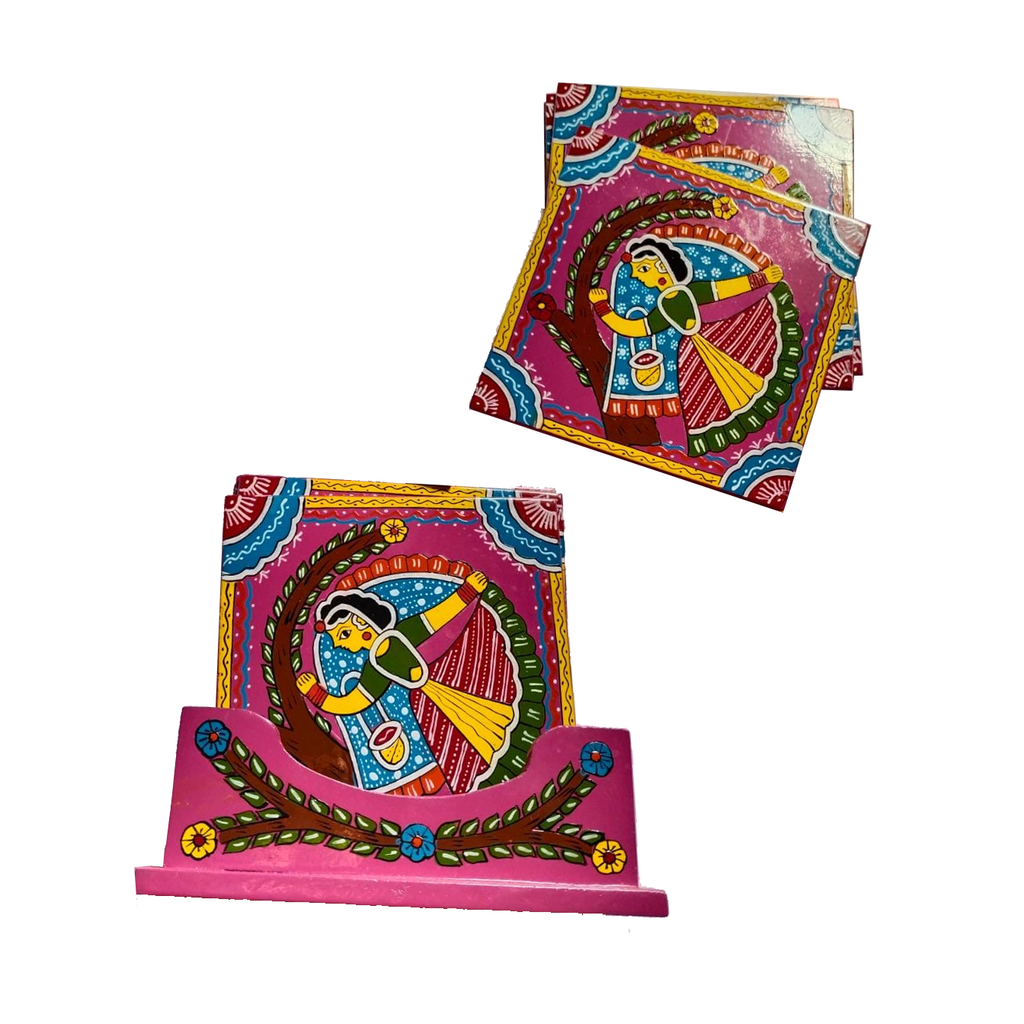 Buy Tikul Art Tea Coaster - Square Shape -Pink