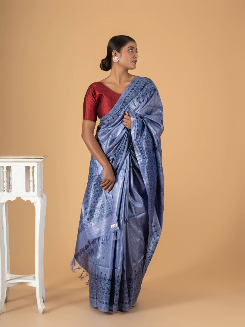 Tussar Saree with Madhubani Bride, Doli, and Kaahar Painting