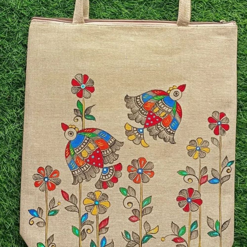 Tussar Saree with Madhubani Bride, Doli, and Kaahar Painting