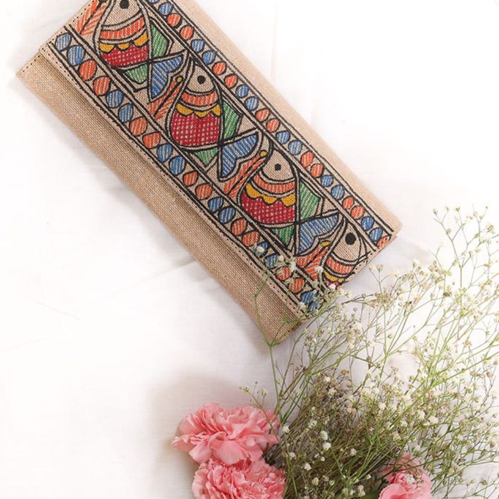 Tussar Saree with Madhubani Bride, Doli, and Kaahar Painting