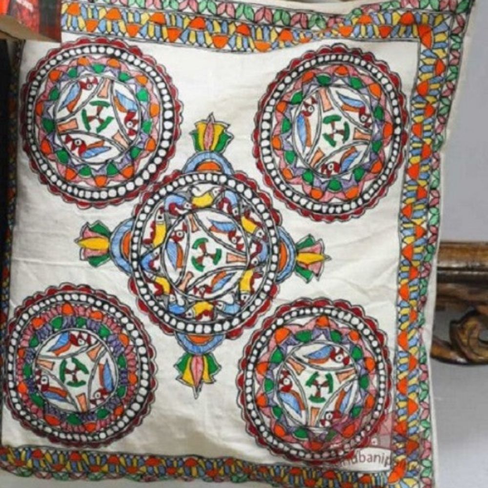Tussar Saree with Madhubani Bride, Doli, and Kaahar Painting