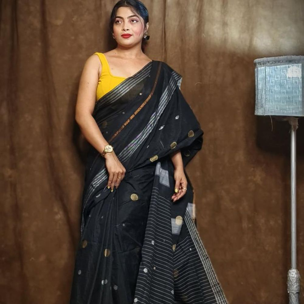 Tussar Saree with Madhubani Bride, Doli, and Kaahar Painting