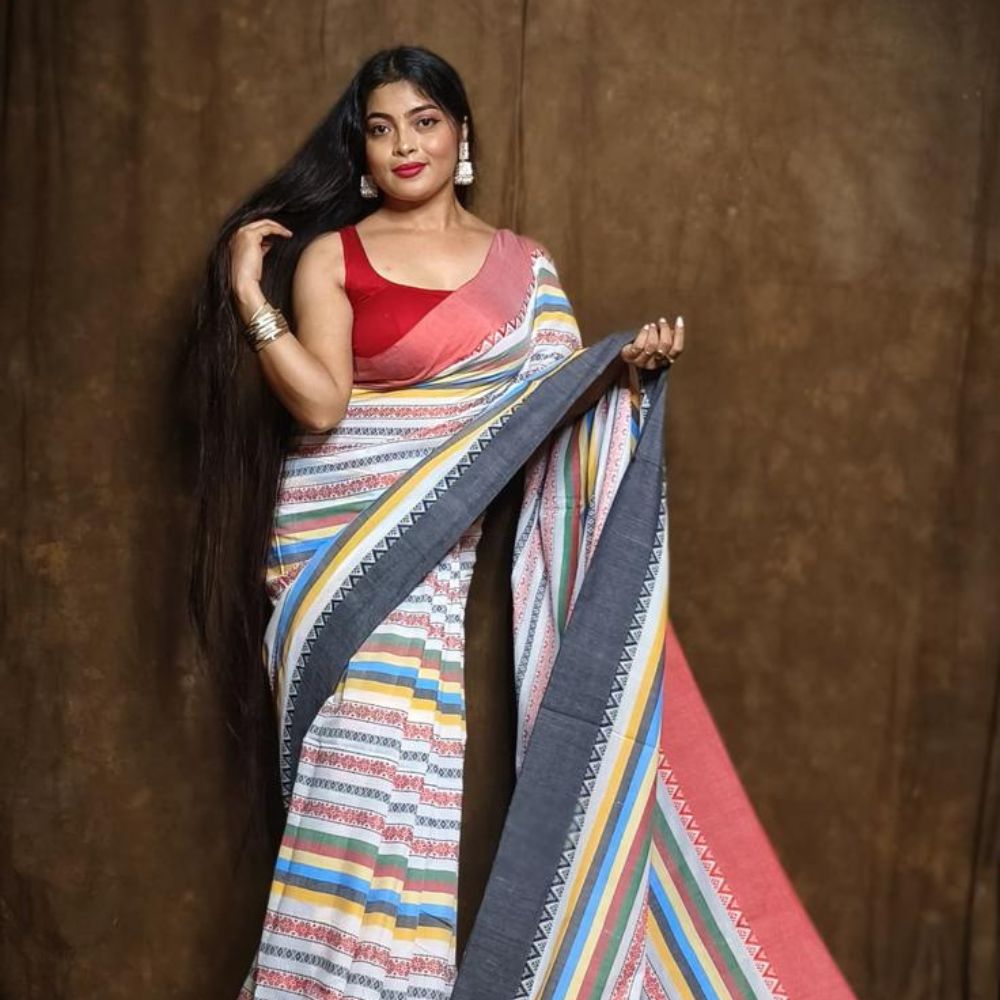 Tussar Saree with Madhubani Bride, Doli, and Kaahar Painting