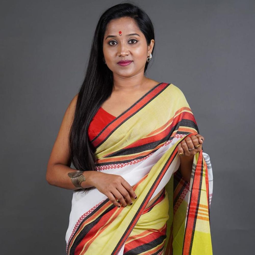 Tussar Saree with Madhubani Bride, Doli, and Kaahar Painting