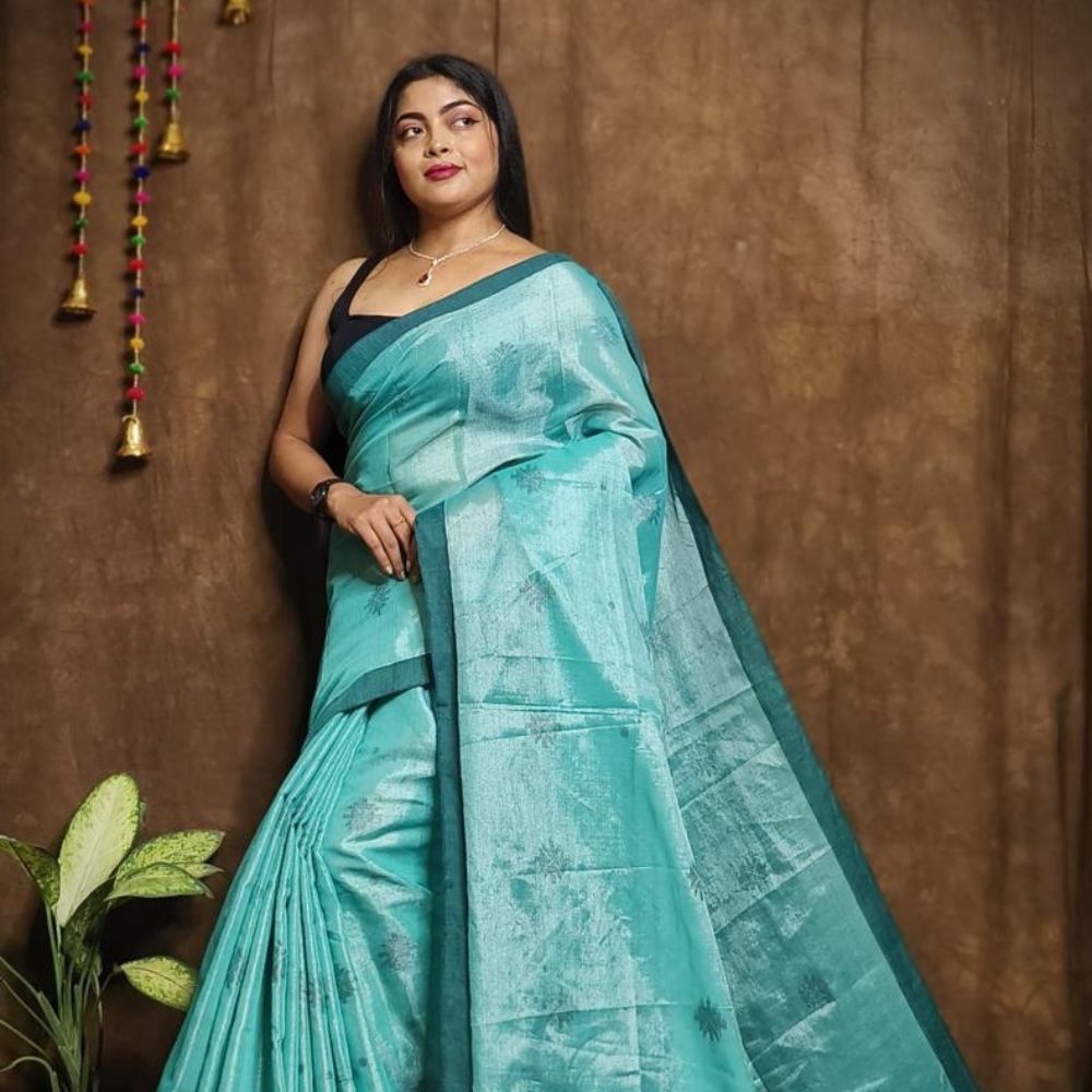 Tussar Saree with Madhubani Bride, Doli, and Kaahar Painting
