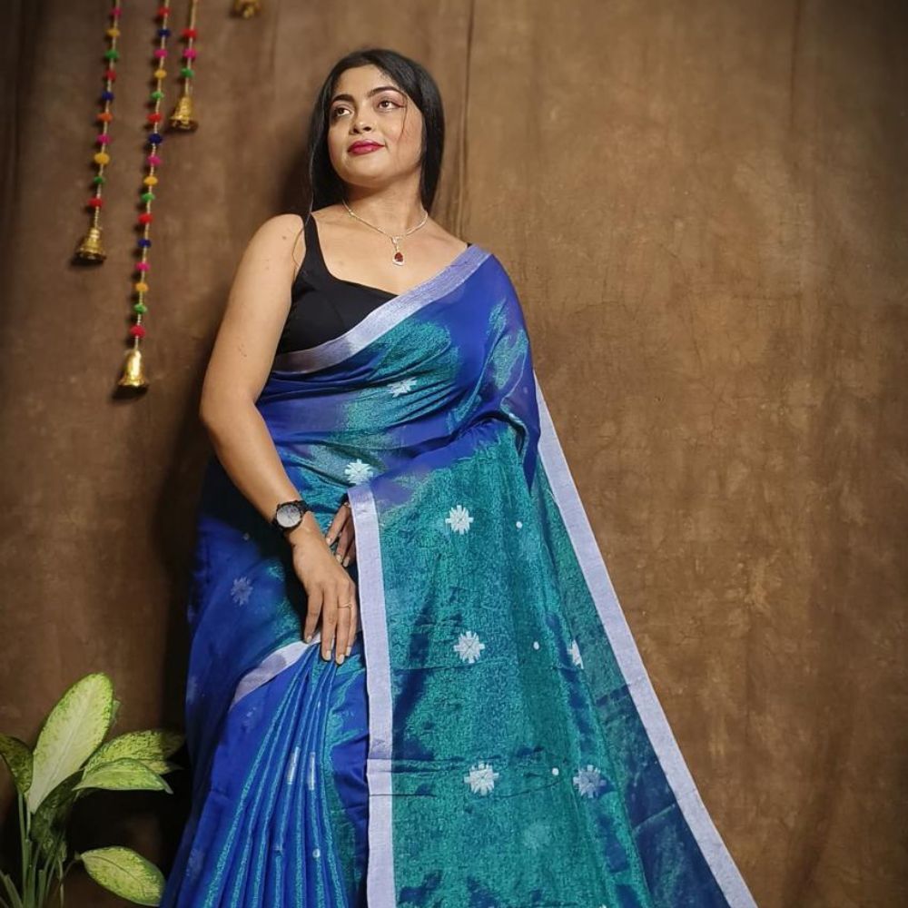 Tussar Saree with Madhubani Bride, Doli, and Kaahar Painting
