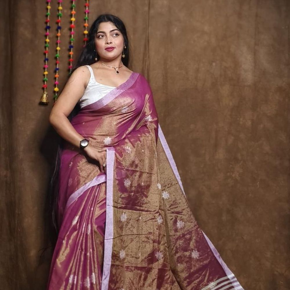 Tussar Saree with Madhubani Bride, Doli, and Kaahar Painting