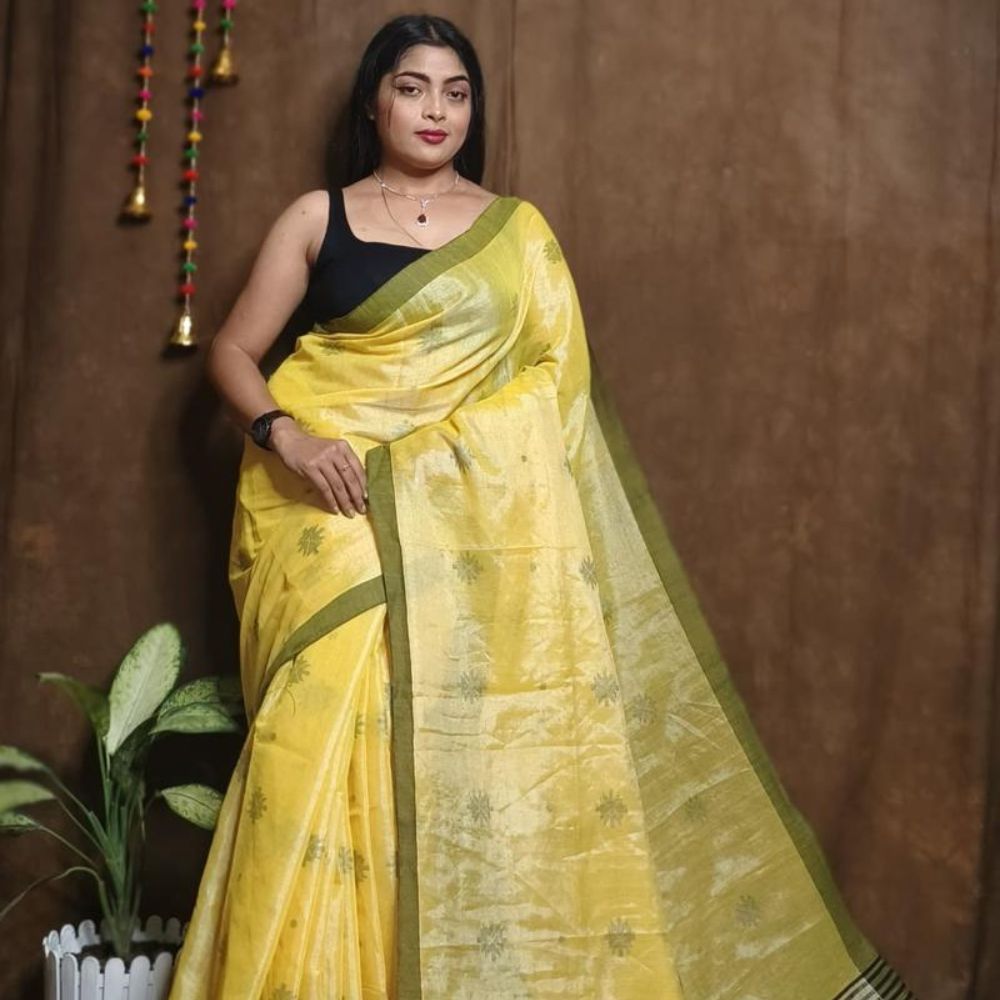 Tussar Saree with Madhubani Bride, Doli, and Kaahar Painting