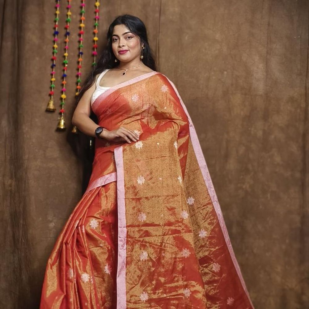 Tussar Saree with Madhubani Bride, Doli, and Kaahar Painting