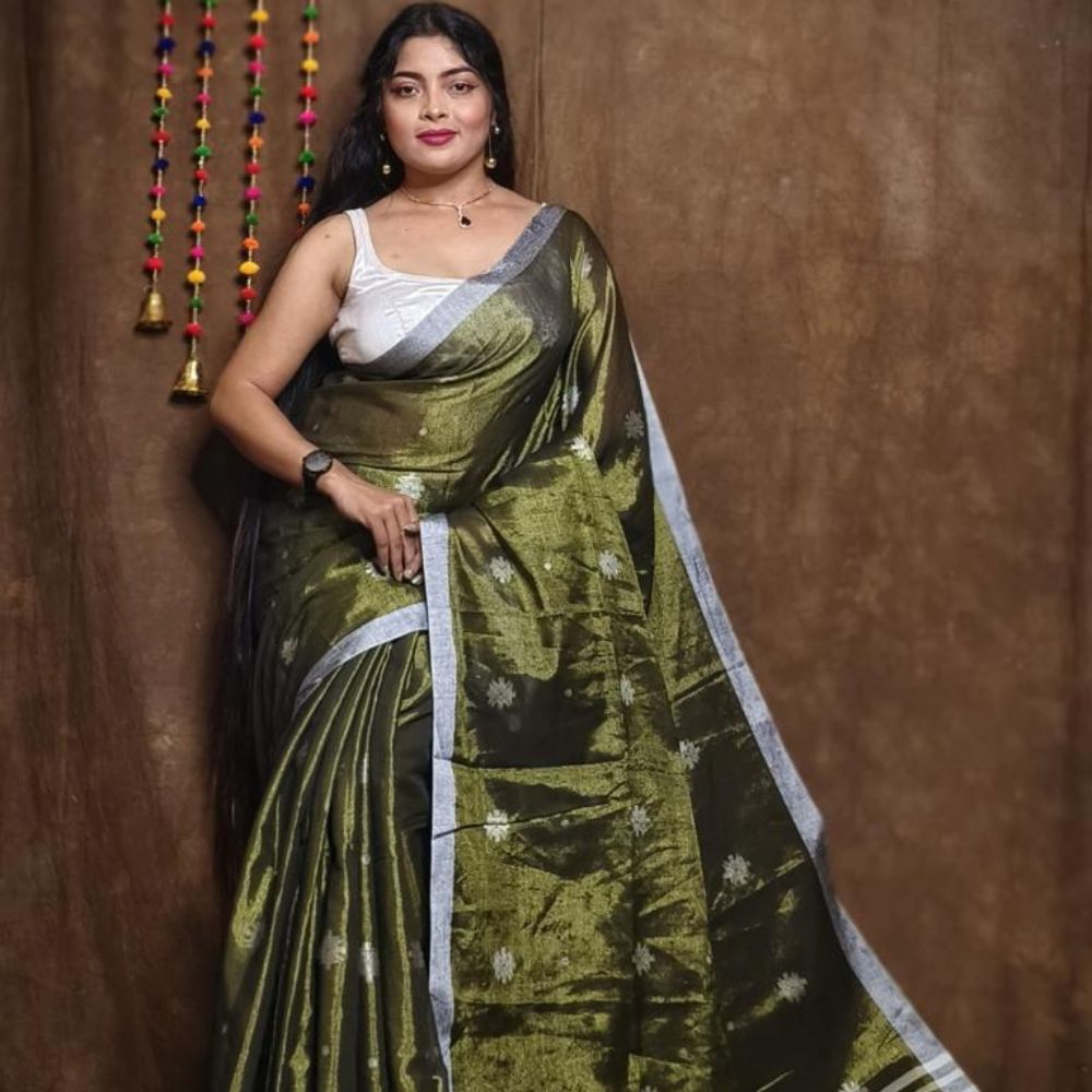 Tussar Saree with Madhubani Bride, Doli, and Kaahar Painting