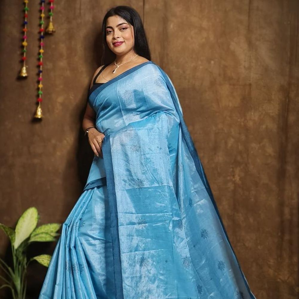 Tussar Saree with Madhubani Bride, Doli, and Kaahar Painting