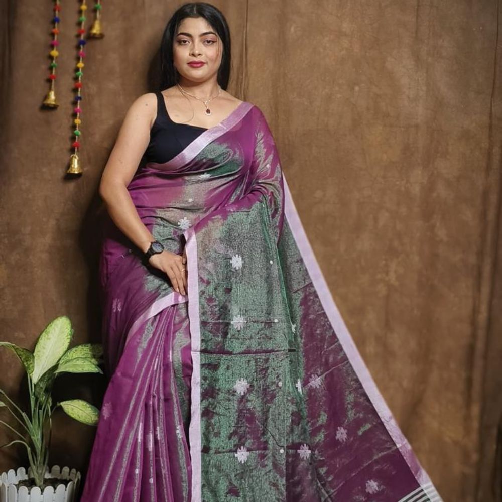 Tussar Saree with Madhubani Bride, Doli, and Kaahar Painting