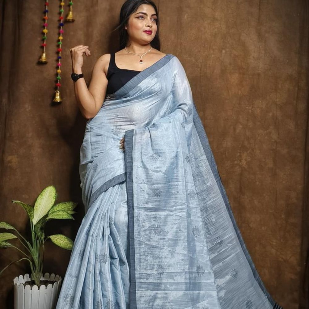 Tussar Saree with Madhubani Bride, Doli, and Kaahar Painting