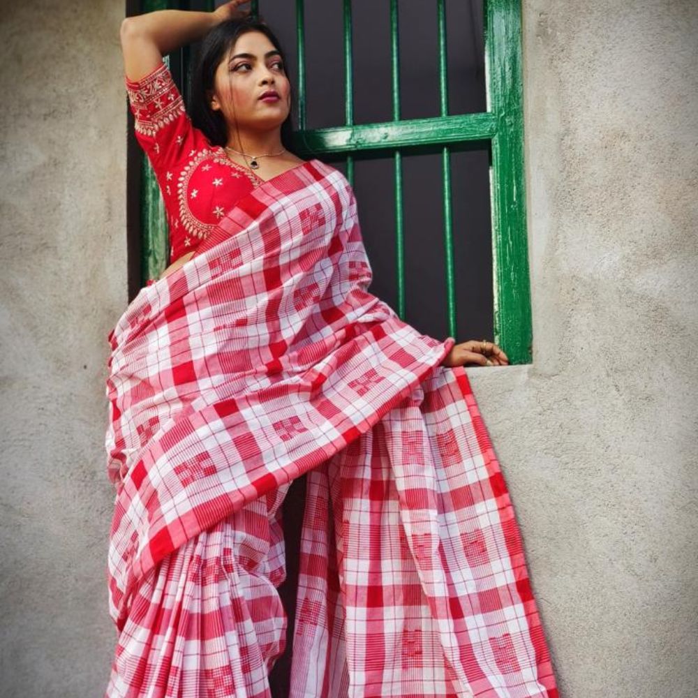 Tussar Saree with Madhubani Bride, Doli, and Kaahar Painting