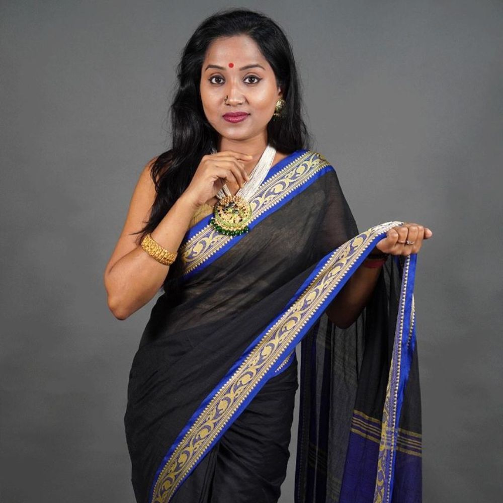 Tussar Saree with Madhubani Bride, Doli, and Kaahar Painting