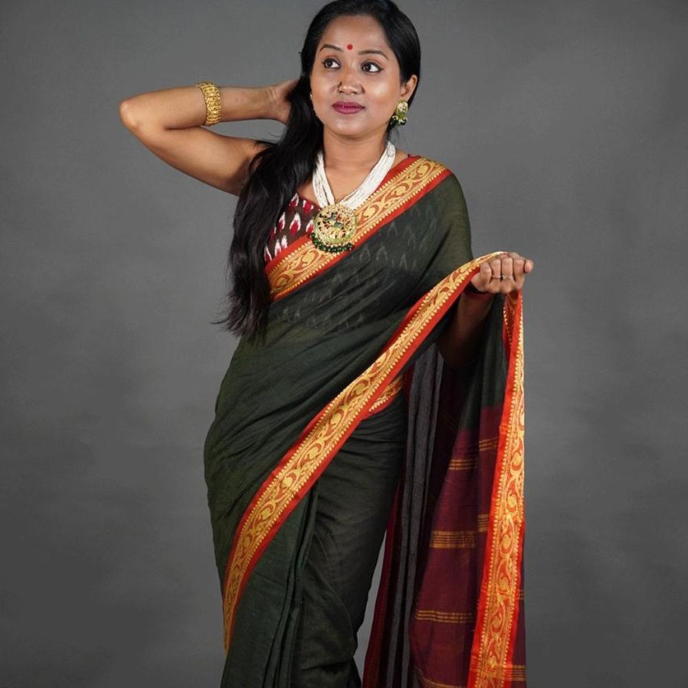 Tussar Saree with Madhubani Bride, Doli, and Kaahar Painting
