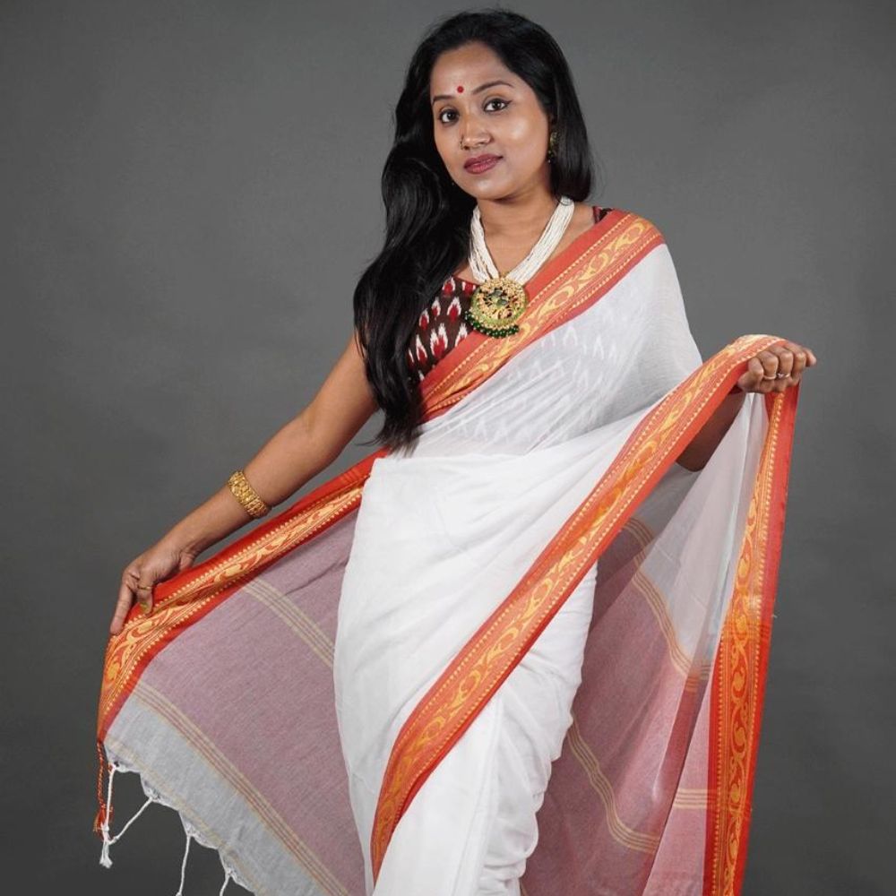 Tussar Saree with Madhubani Bride, Doli, and Kaahar Painting