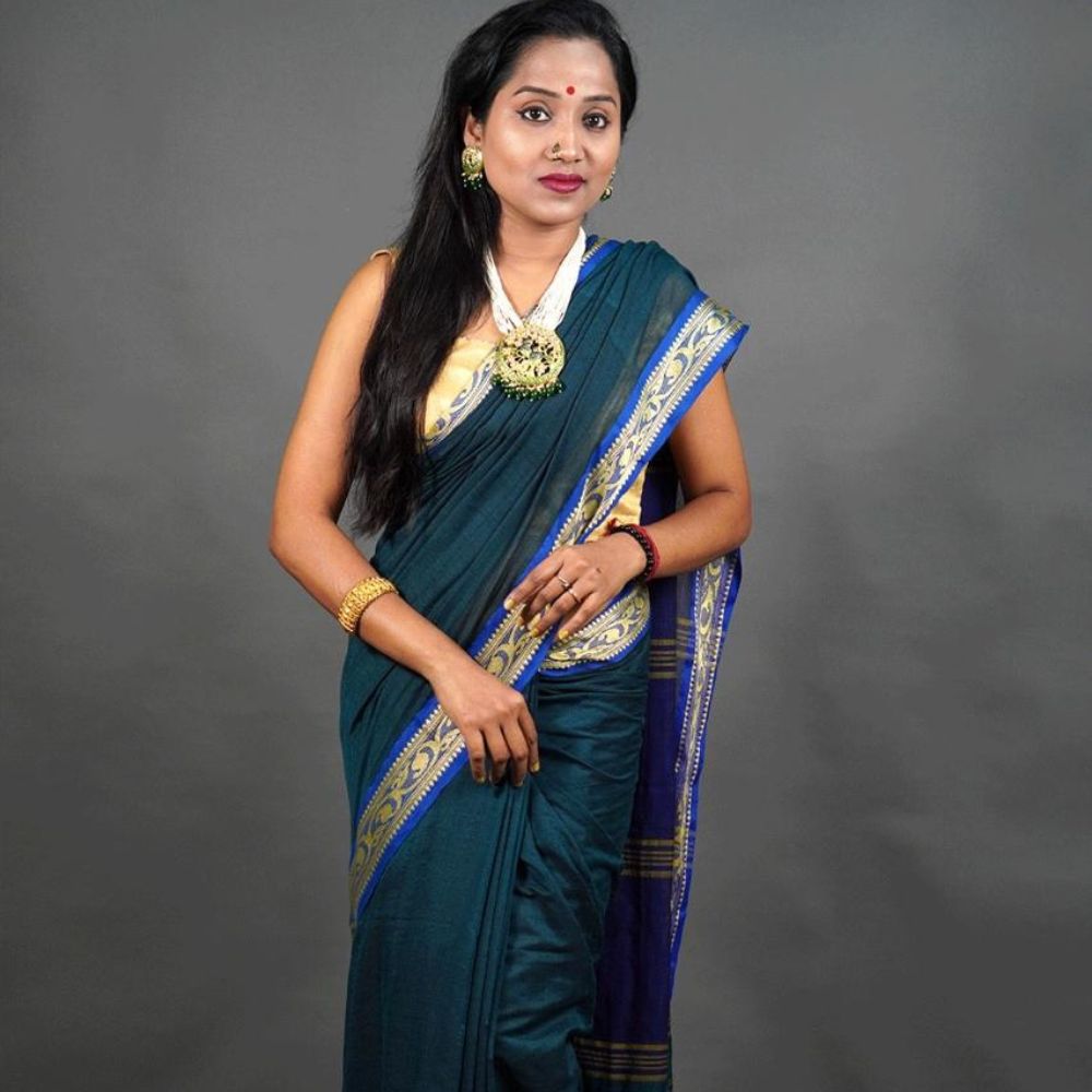 Tussar Saree with Madhubani Bride, Doli, and Kaahar Painting