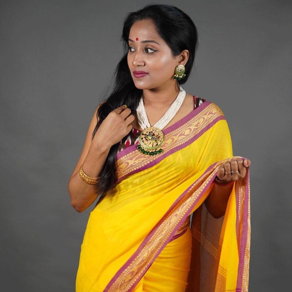 Tussar Saree with Madhubani Bride, Doli, and Kaahar Painting