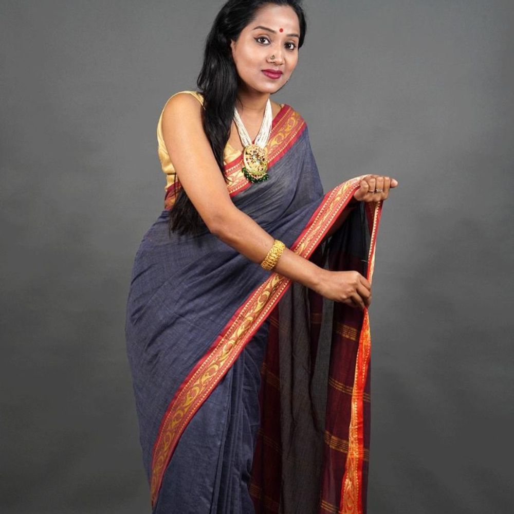 Tussar Saree with Madhubani Bride, Doli, and Kaahar Painting