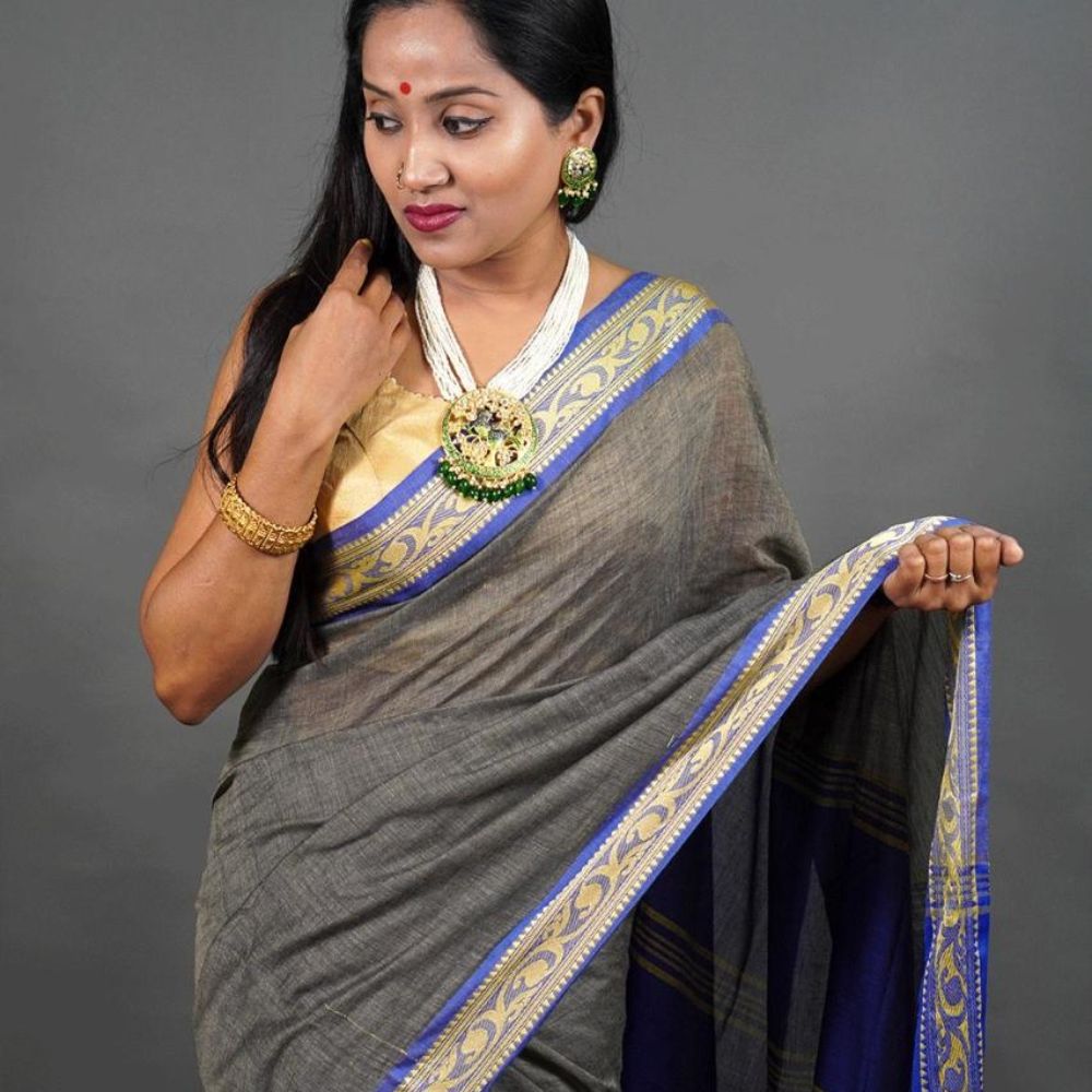 Tussar Saree with Madhubani Bride, Doli, and Kaahar Painting