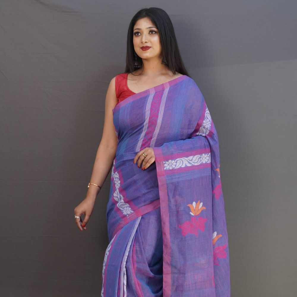 Tussar Saree with Madhubani Bride, Doli, and Kaahar Painting