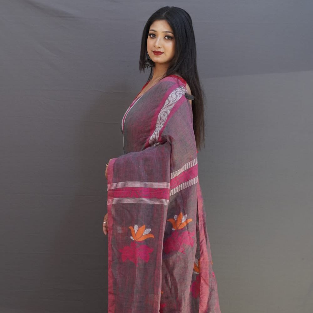 Tussar Saree with Madhubani Bride, Doli, and Kaahar Painting