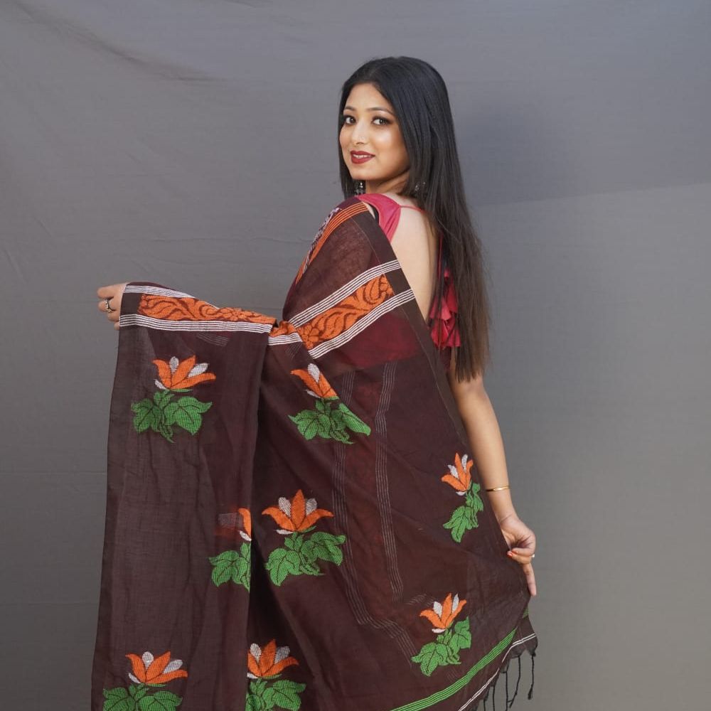 Tussar Saree with Madhubani Bride, Doli, and Kaahar Painting