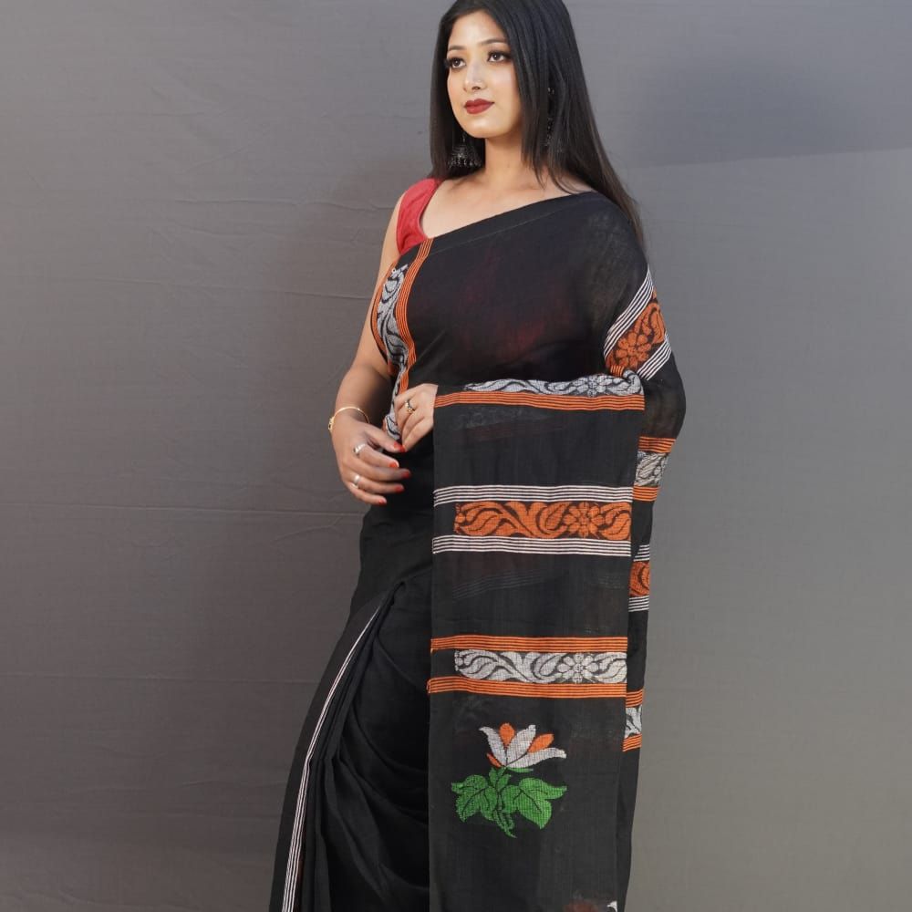 Tussar Saree with Madhubani Bride, Doli, and Kaahar Painting