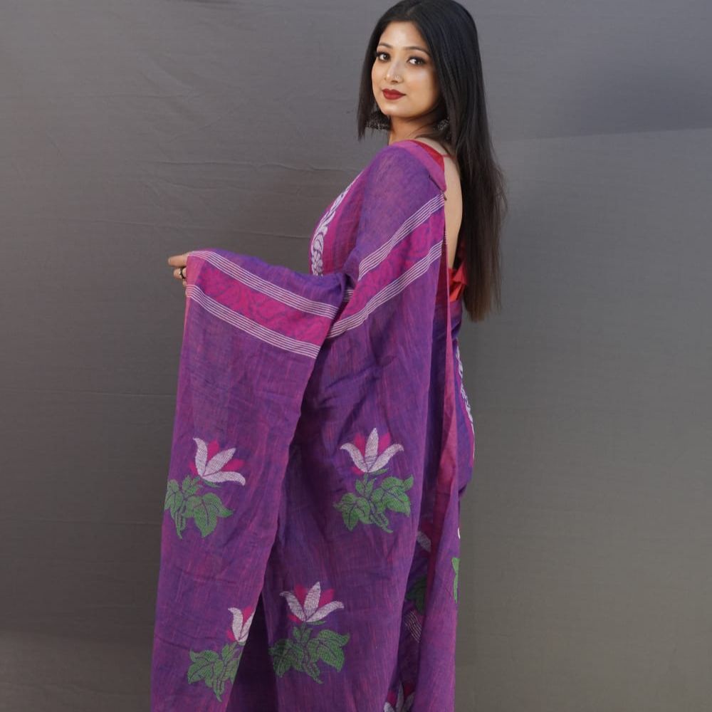 Tussar Saree with Madhubani Bride, Doli, and Kaahar Painting