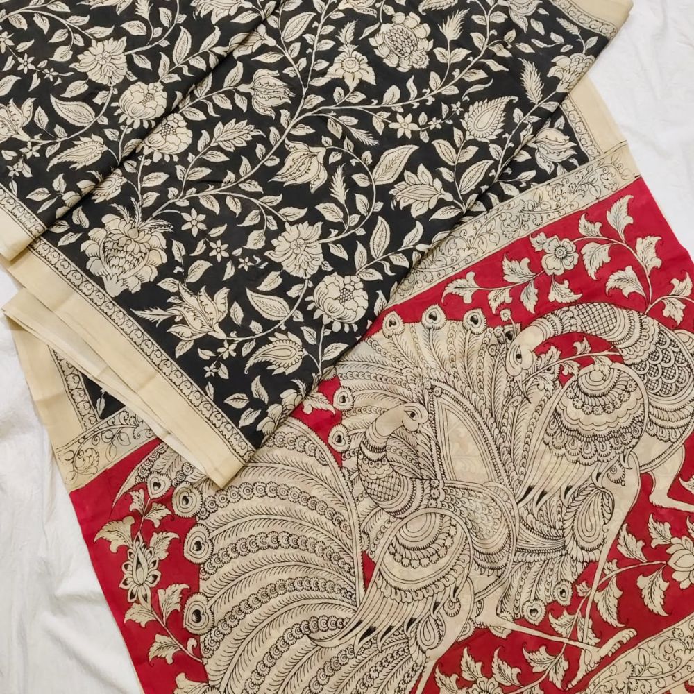 Tussar Saree with Madhubani Bride, Doli, and Kaahar Painting