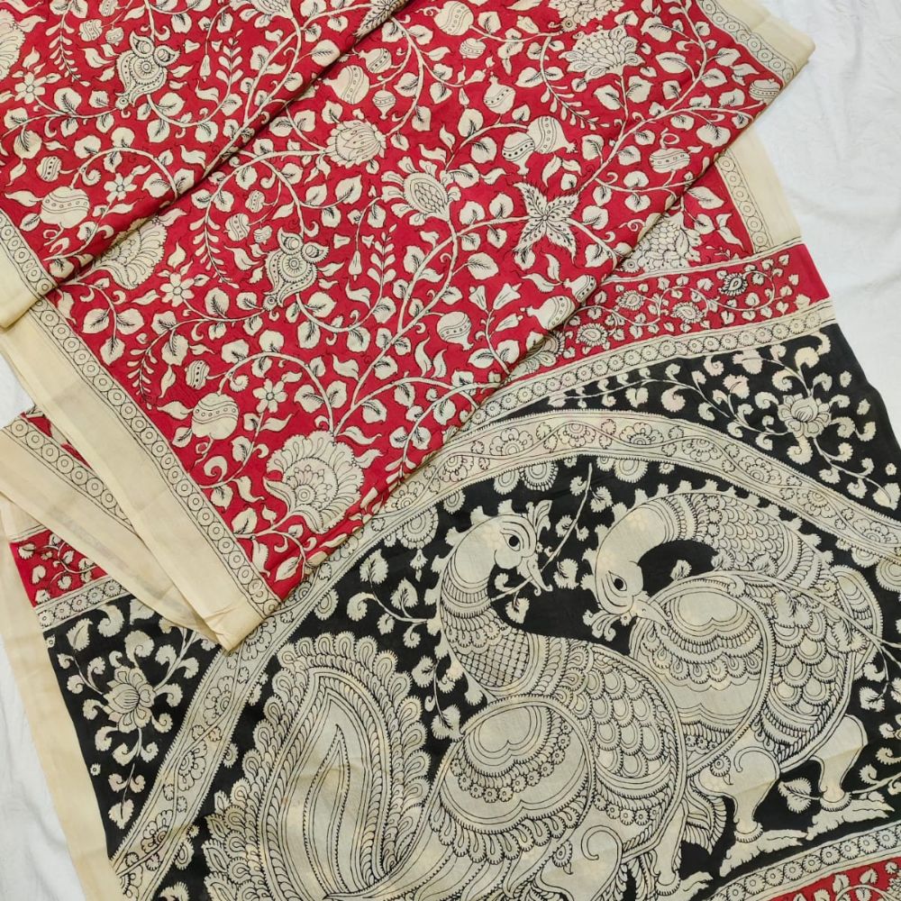 Tussar Saree with Madhubani Bride, Doli, and Kaahar Painting