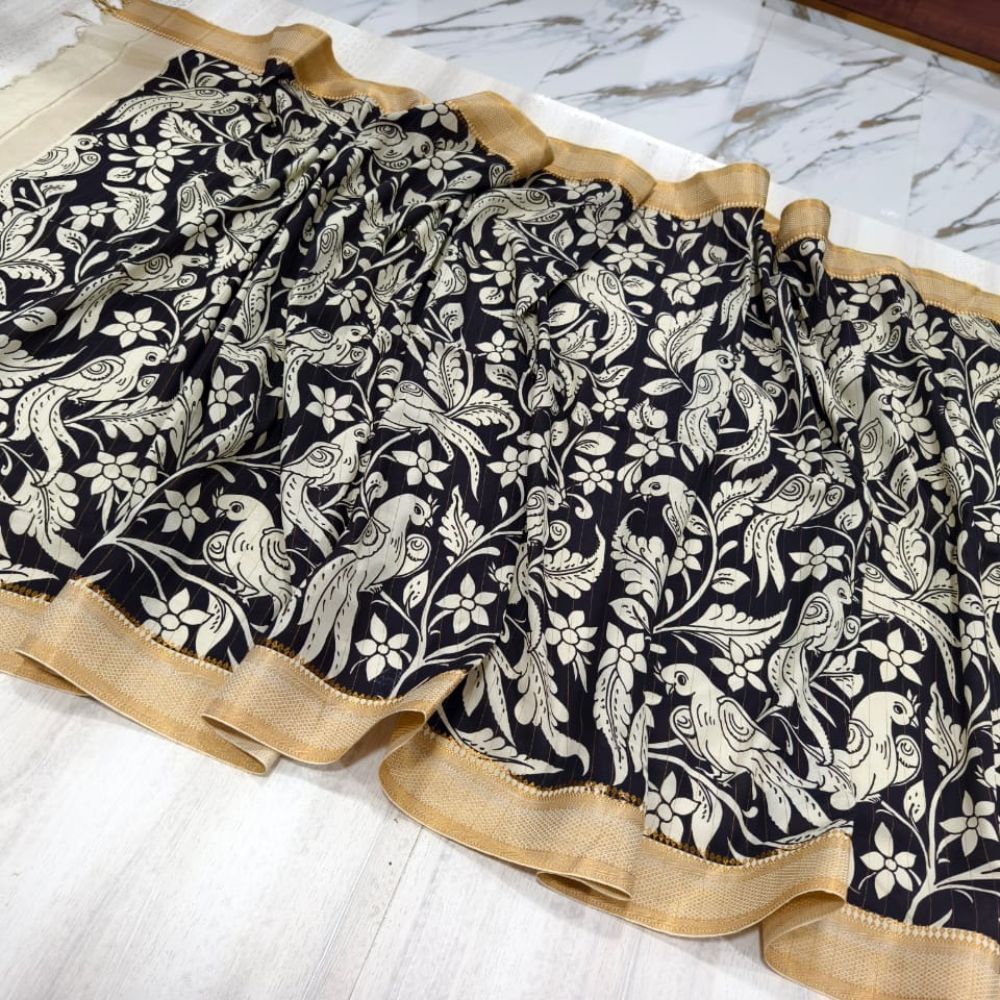 Tussar Saree with Madhubani Bride, Doli, and Kaahar Painting