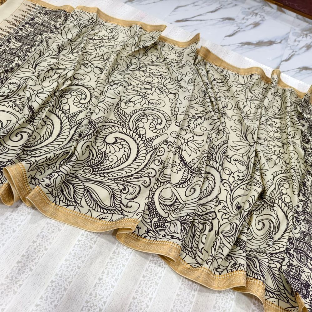 Tussar Saree with Madhubani Bride, Doli, and Kaahar Painting