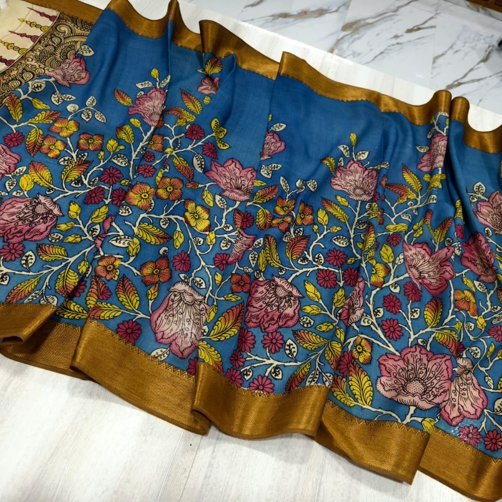 Tussar Saree with Madhubani Bride, Doli, and Kaahar Painting