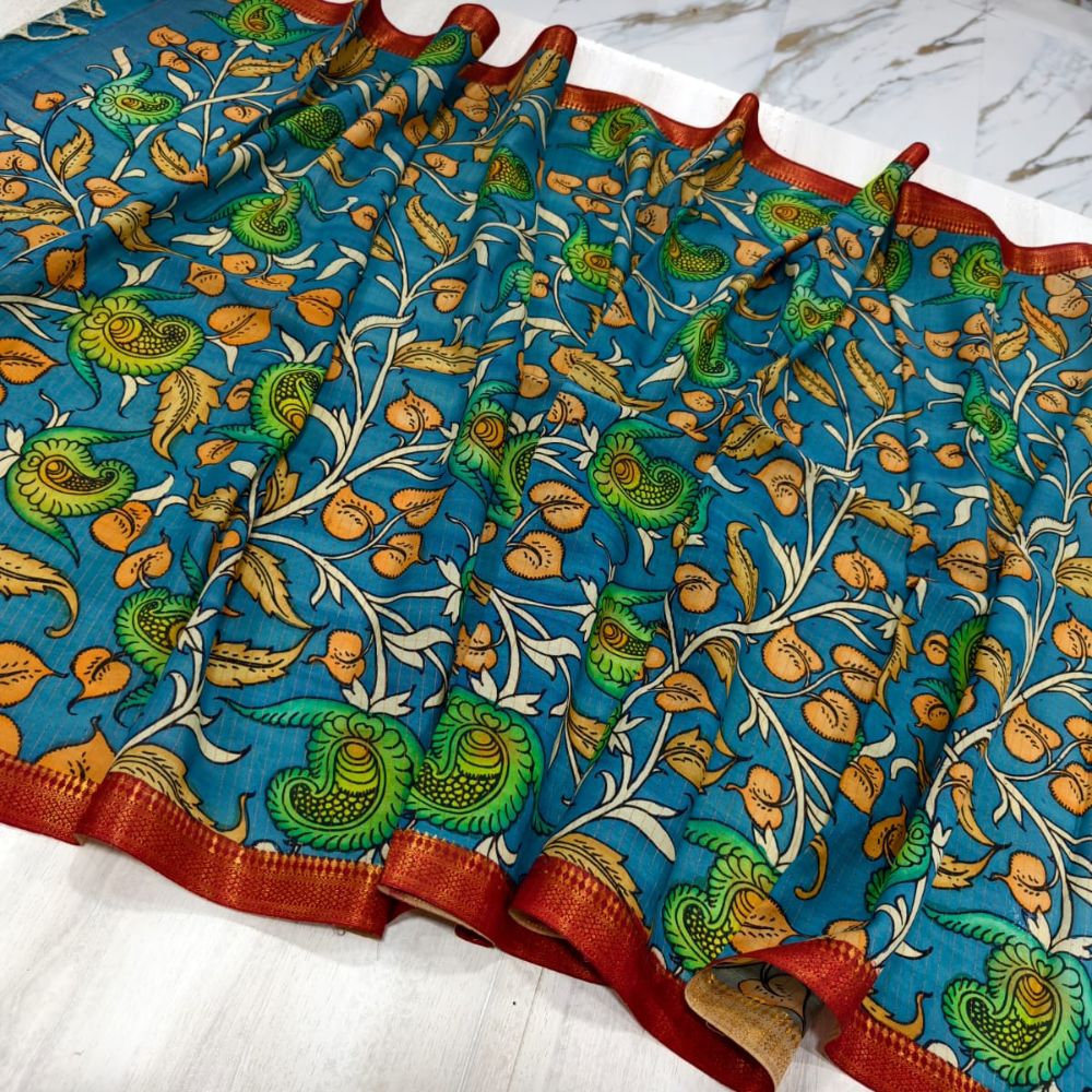 Tussar Saree with Madhubani Bride, Doli, and Kaahar Painting