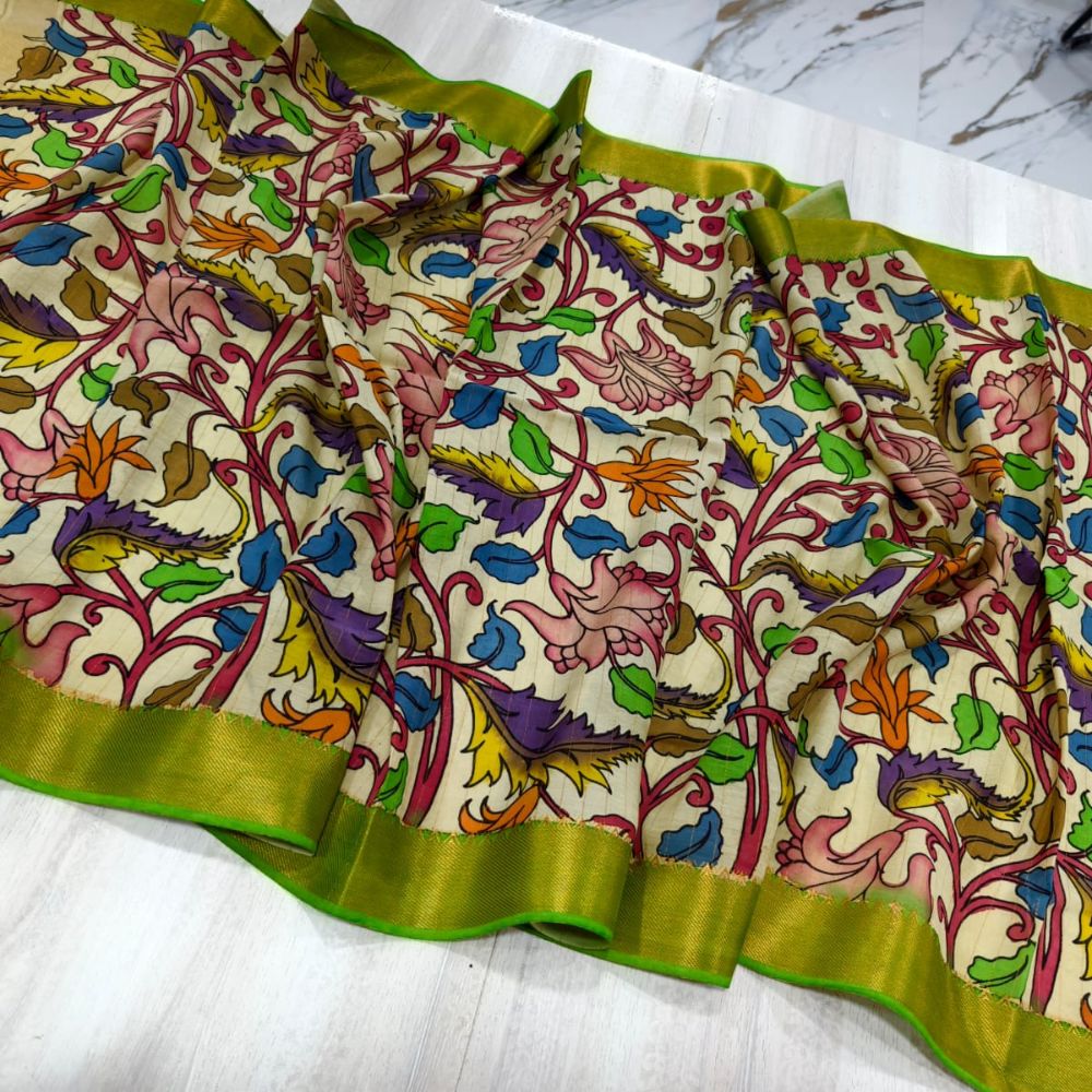 Tussar Saree with Madhubani Bride, Doli, and Kaahar Painting
