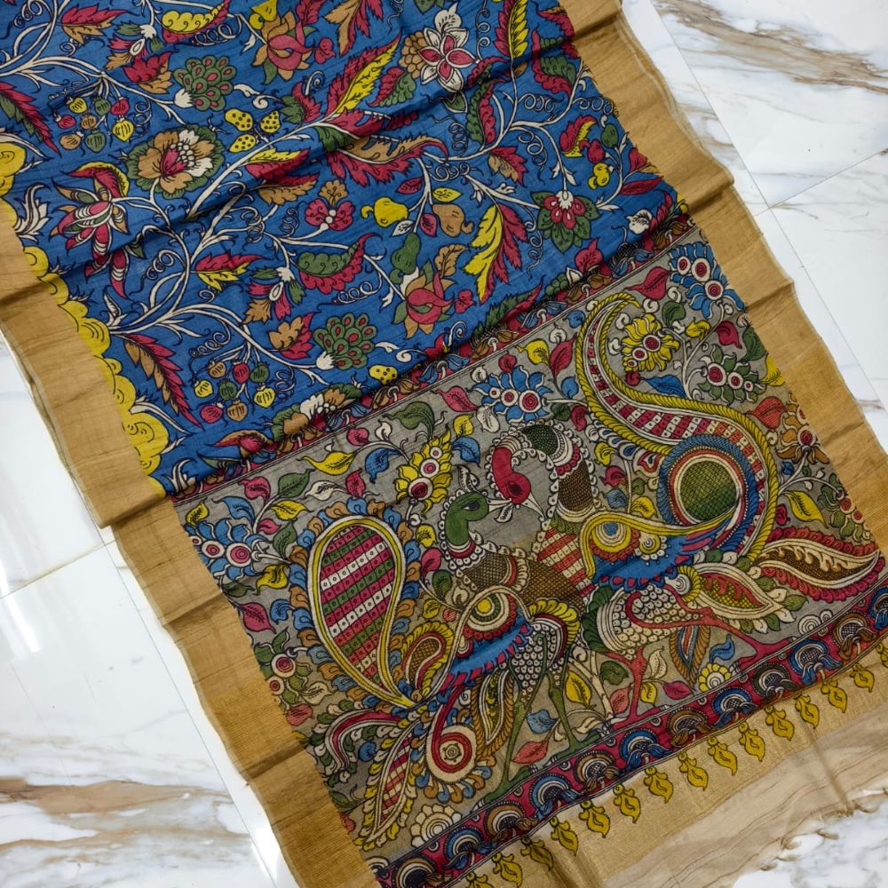 Tussar Saree with Madhubani Bride, Doli, and Kaahar Painting