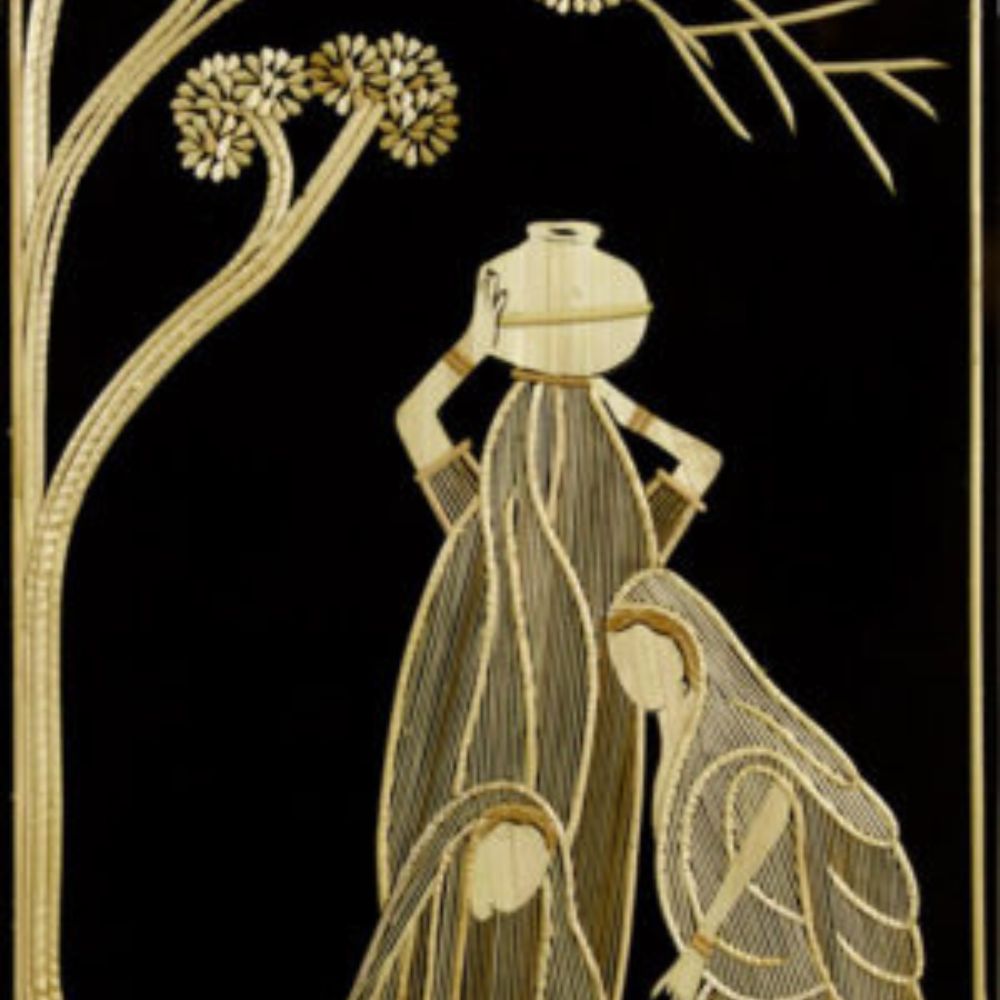 Handcrafted Sikki Grass Art  Rural Life Under the Moonlight