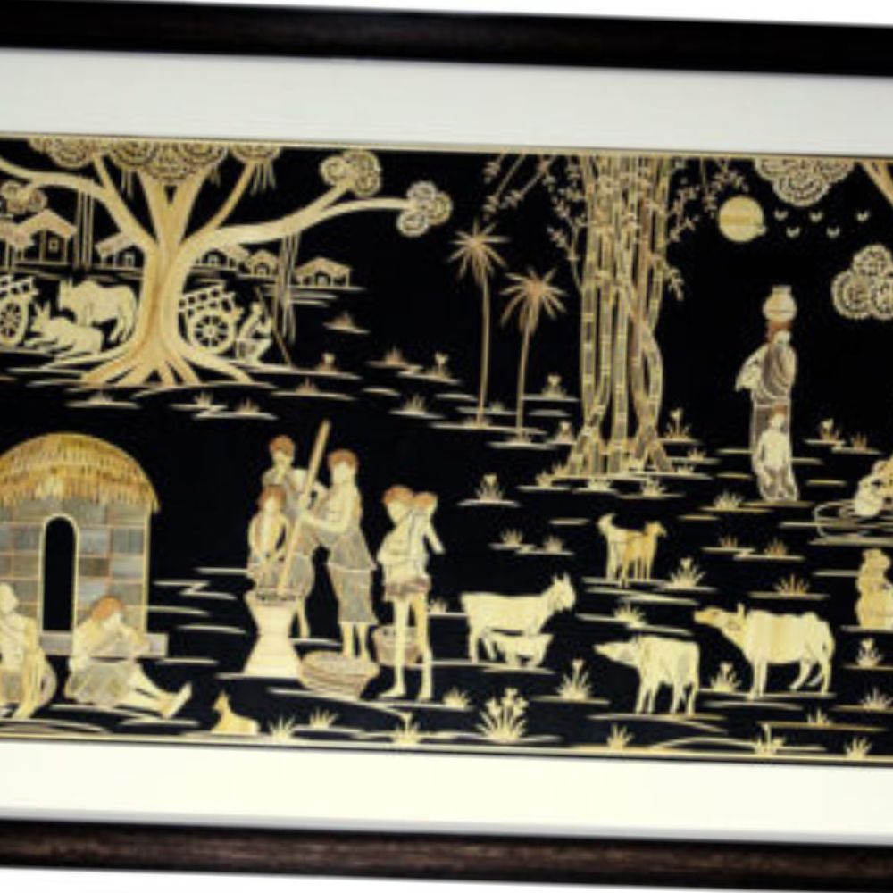 Tussar Saree with Madhubani Bride, Doli, and Kaahar Painting