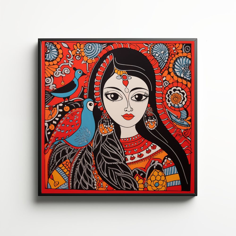 Tussar Saree with Madhubani Bride, Doli, and Kaahar Painting